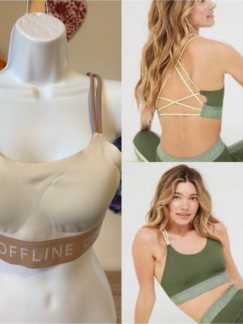 OFFLINE by Aerie Goals Logo Strappy Sports Bra Beige Tan
